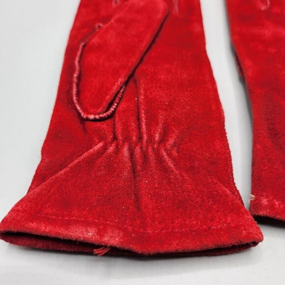 Fownes Red Suede Gloves Women's Size L Lined 10" Wrist Length WPL 9522 - Picture 3 of 8